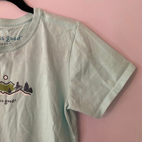 Life Is Good Blue Outdoors Short Sleeve T-Shirt Cotton Gorpcore Women's size XS - Picture 3 of 10